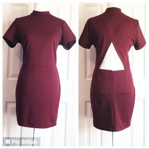 Tobi Burgundy Wine Cutout Mini Stretch Knit Bodycon Dress Large